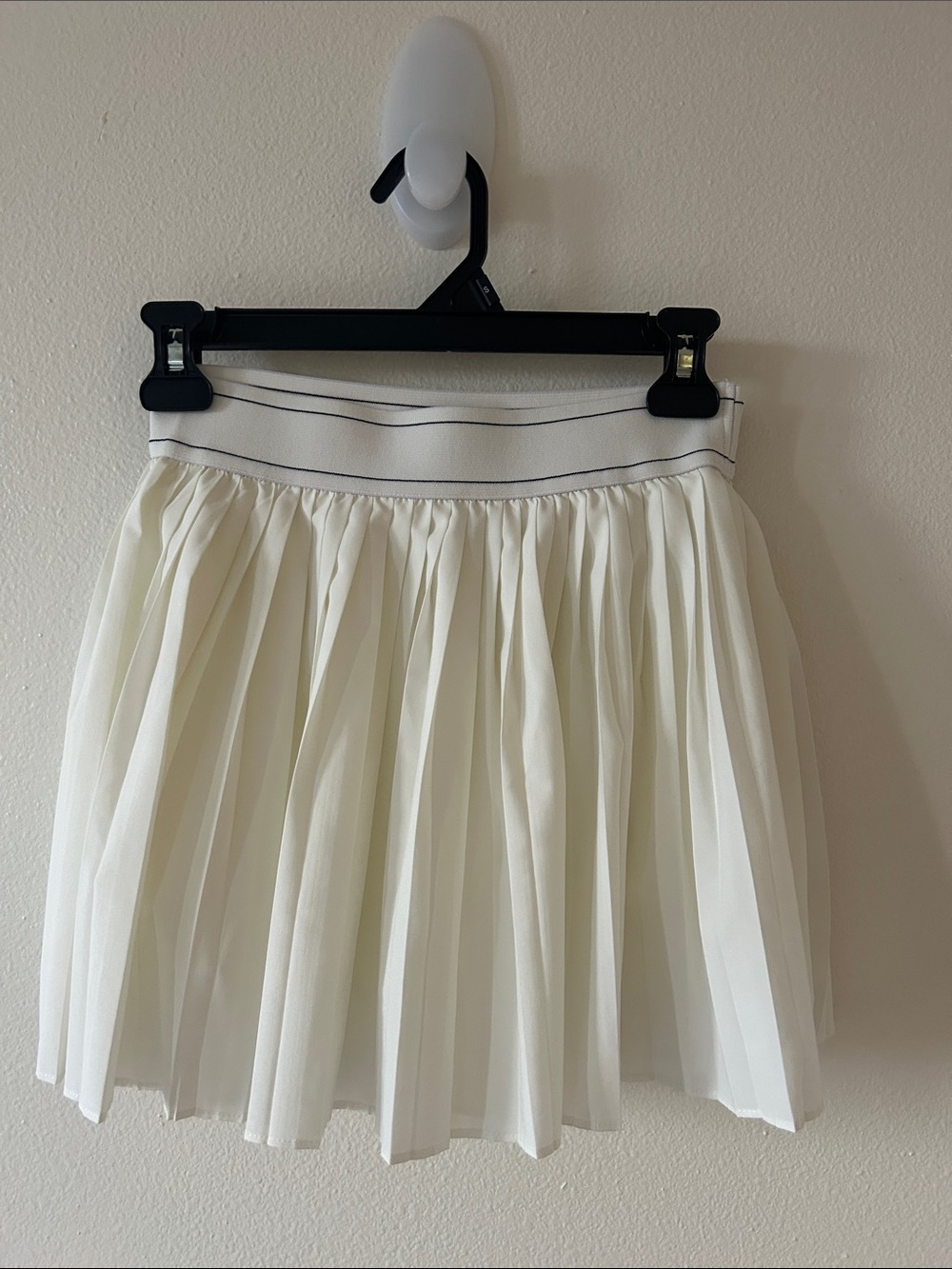 Zenana - Pleated White Mini Skirt with Contrast Waistband (shorts inside)